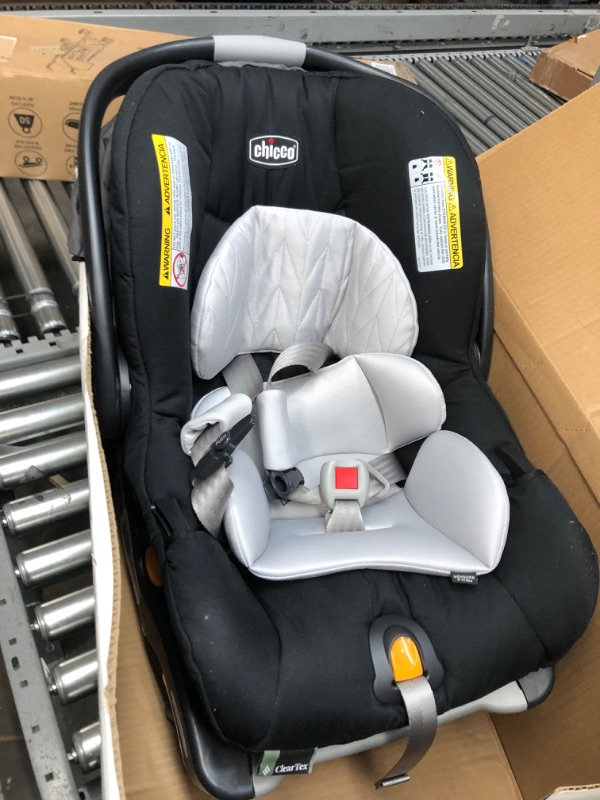 Photo 2 of Chicco KeyFit 30 ClearTex Infant Car Seat and Base, Rear-Facing Seat for Infants 4-30 lbs, Includes Infant Head and Body Support, Compatible with Chicco Strollers, Baby Travel Gear | Pewter/Grey Pewter KeyFit 30 with Cleartex Fabric