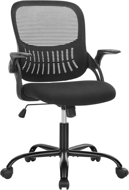 Photo 1 of Office Computer Desk Chair, Ergonomic Mid-Back Mesh Rolling Work Swivel Task Chairs with Wheels, Comfortable Lumbar Support, Comfy Flip-up Arms for Home, Bedroom, Gaming, Study, Student, Black
