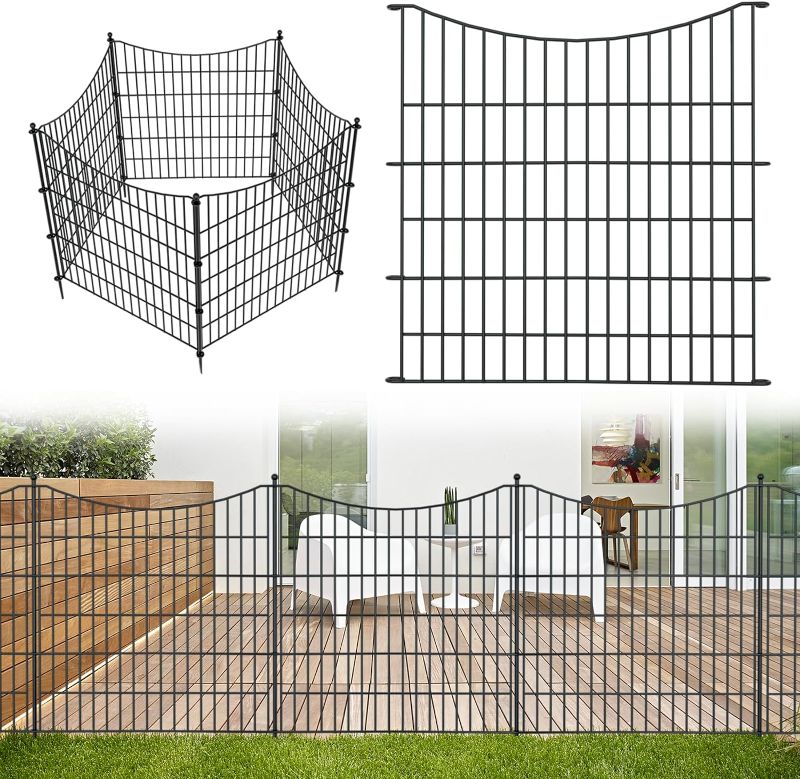 Photo 1 of 5 Panels No Dig Garden Fence for Outdoor Yard Decorative, 24 in(H) X 10 ft(L) Animal Barrier Fencing Rustproof Metal Wire Panel Border for Dog, Rabbits, and Patio Temporary Ground Stakes