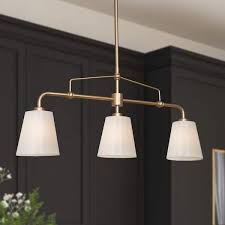 Photo 1 of ***USED - FABRIC SHADES SCRATCHED AND SCUFFED - NO BULBS - UNABLE TO TEST***
Modern Farmhouse Gold Bedroom Chandelier, 25 in. 3-Light Kitchen Island Linear Pendant Light with Fabric Shade
