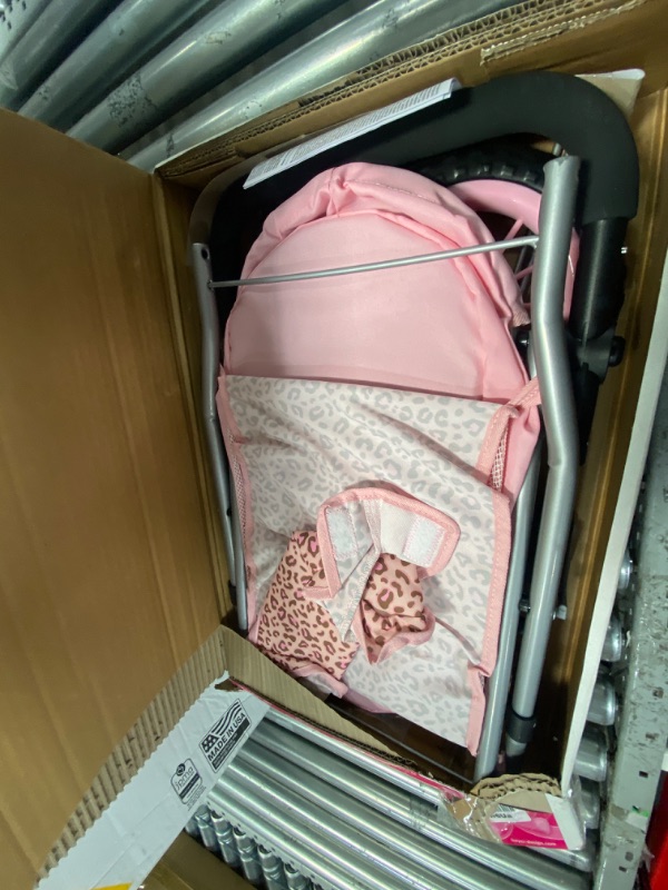 Photo 2 of Bayer Design Dolls: Trendy Pram - Pink & Animal Print- Includes Shoulder Bag, Fits Dolls Up to 18", Adjustable Handle, Kids Pretend Play, Shopping Basket, Easy to Fold, Ages 3+