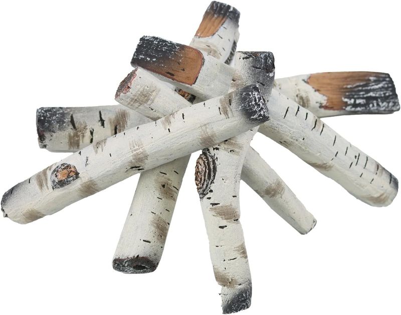 Photo 1 of 6Pcs Gas Fireplace Log Set?White Birch Ceramic Gas Logs for Gas Fireplace, Indoor Gas Inserts, Vented, Ethanol, Electric, Fire Pits Decor Small White Birch Wood Logs