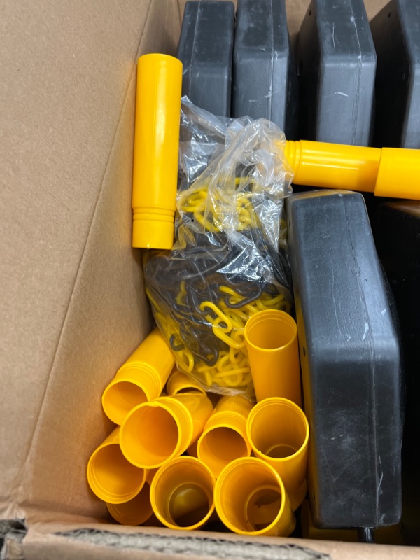 Photo 4 of 12 Pack Traffic Delineator Post Cones Include Fillable Base Expandable Traffic Safety Barrier 5 Feet Plastic Chain, Industrial Safety Cones Construction Cones for Parking Lot (Yellow and Black)
