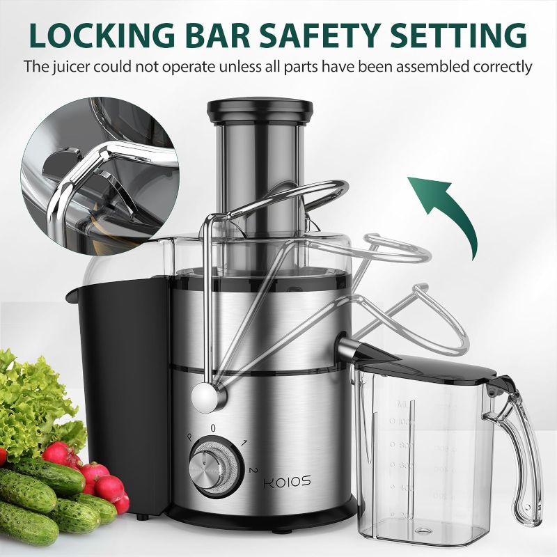 Photo 1 of 1300W KOIOS Centrifugal Juicer Machines, Juice Extractor with Extra Large 3inch Feed Chute, Full Copper Motor, Titanium-Plated Filter, High Juice Yield, 3 Speeds Mode,Easy to Clean with Brush,BPA-Free
