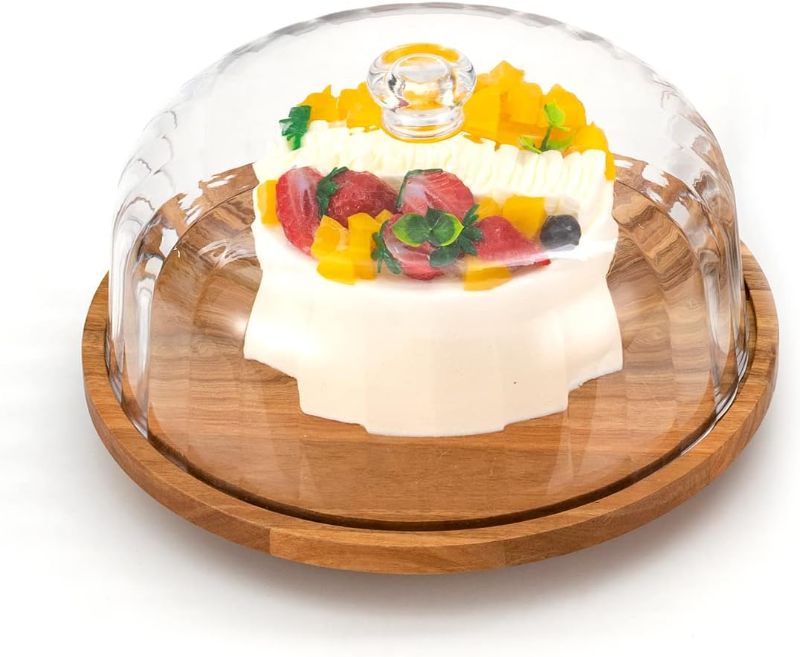 Photo 1 of Cutesun Cake Stand with Dome Lid, 11.8'' Wood Rotating Wedding Cake Stands, Turntable and Shaterproof 10.4'' Acrylic with Cover Lid,Cake Display Server Tray for Kitchen,Birthday,Parties,Baking Gifts
