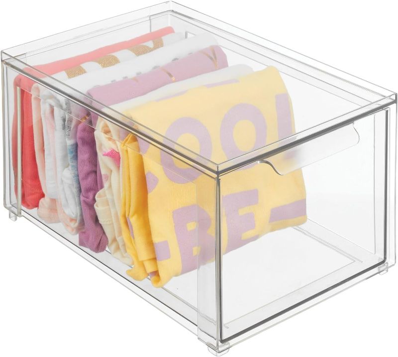 Photo 1 of mDesign Plastic Closet Organizer Bin w/Pull Out Drawer - Stackable Storage for Closet - Organization for Shoes, Clothes, Bags, Totes, Small Linens, and More - Lumiere Collection - 2 Pack - Clear
