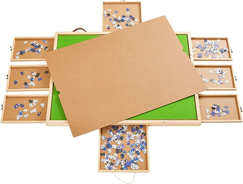 Photo 1 of 1500-pieces Puzzle Board with Hard Cover|26"x 35" Puzzle Table with 8 Lockable Sorting Drawers|Wooden Jigsaw Puzzle Table with Non-Slip Felt Surface|4-Level Adjustable Tilting Puzzle Board
