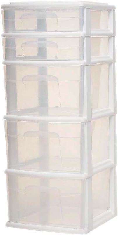 Photo 1 of home plastic 5 clear drawer medium home organization storage container tower 