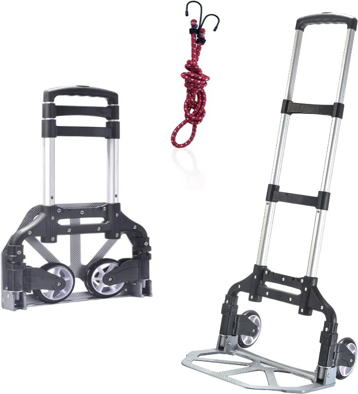 Photo 1 of 150lbs Folding Hand Truck Dolly, Aluminium Portable Folding Dolly cart with Bungee Rope,Black Platform Truck
