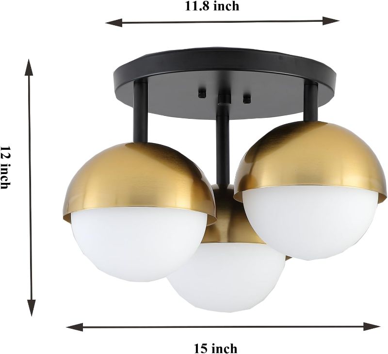 Photo 1 of ***SEE NOTES*** ENGELCH Brass 3-Light Semi Flush Mount Ceiling Light, Modern Ceiling Light Fixture with Globe Frosted Glass Shade Black Base for Bedroom Living Room Nursery Room Foyer Black and Gold