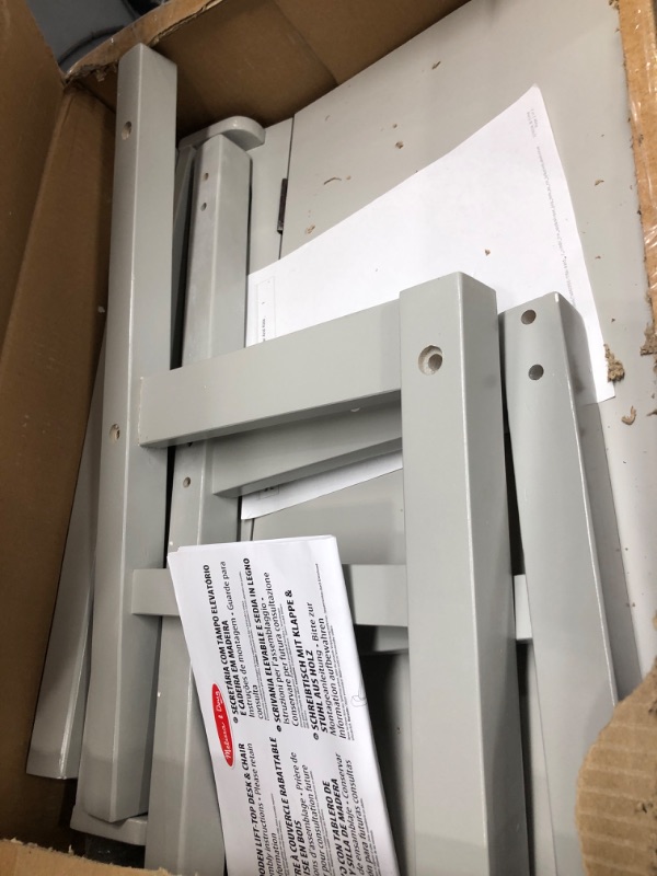 Photo 2 of ***DAMAGED - SCRATCHED - CRACKED - SEE PICTURES - LIKELY MISSING PARTS***
Melissa & Doug Wooden Lift-Top Desk & Chair - Gray , Grey - Toddler And Kids , For Ages 3+ With Self-Containted Storage And Chair Set
