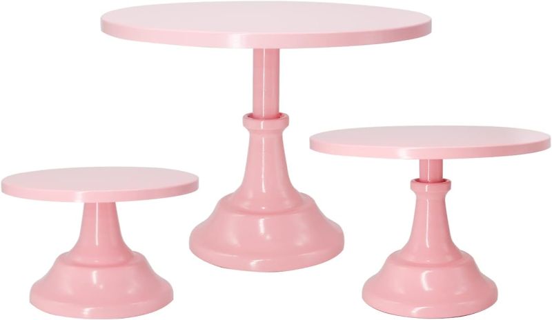 Photo 1 of 3-Set Round Cake Stand Metal Dessert Cupcake Candy Display for Weddings, Birthday Party, Baby Shower, Anniversary?Pink?
