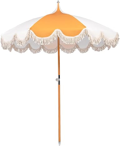 Photo 1 of ***USED - DIRTY - NO PACKAGING***
6.5ft Pagoda Beach Umbrella with Fringe, UPF 50+ Boho Umbrellas with Carry Bag, Premium Wood Pole Foldable Tassel Umbrella for Outdoor Garden Lawn Pool Yard Table