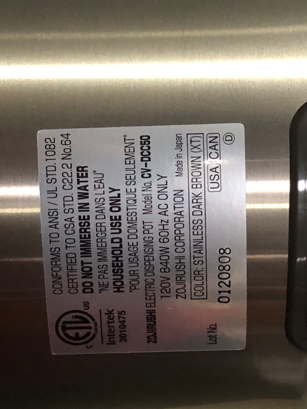 Photo 2 of ***NOT FUNCTIONAL - SEE COMMENTS***
Zojirushi America CV-DCC50XT VE Hybrid Water Boiler And Warmer, 5-Liter, Stainless Dark Brown