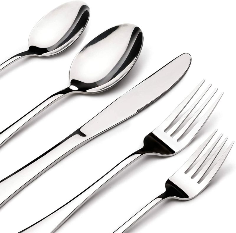 Photo 1 of 60 Piece Silverware Set for 12, Heavy Duty Stainless Steel Flatware Utensils Cutlery Set Including Steak Knife Fork and Spoon, Dishwasher Safe, Gift Package for Wedding Housewarming
