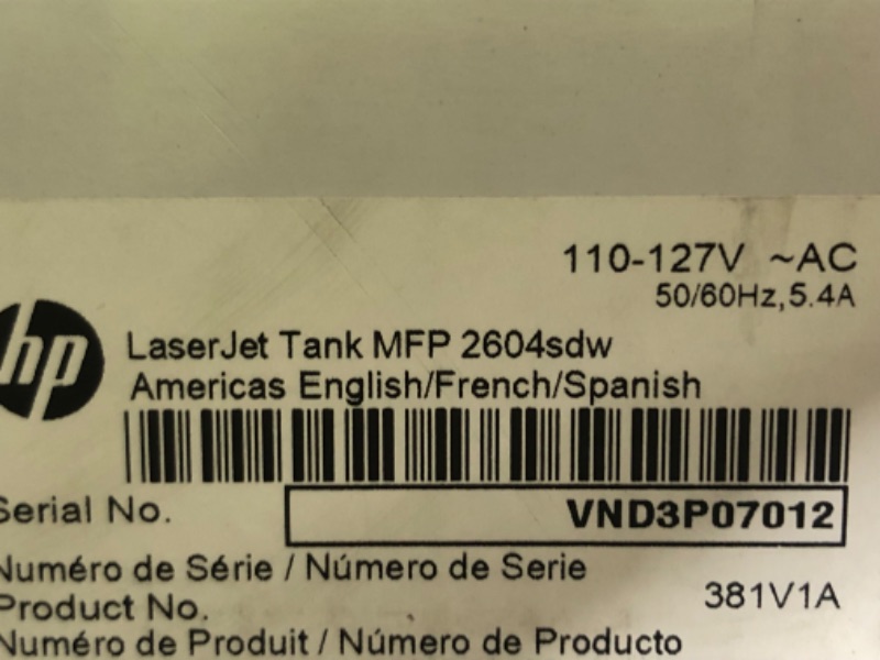 Photo 5 of HP LaserJet-Tank MFP 2604sdw Wireless Black & White Printer Prefilled With Up to 2 Years of Original HP-Toner (381V1A) New version