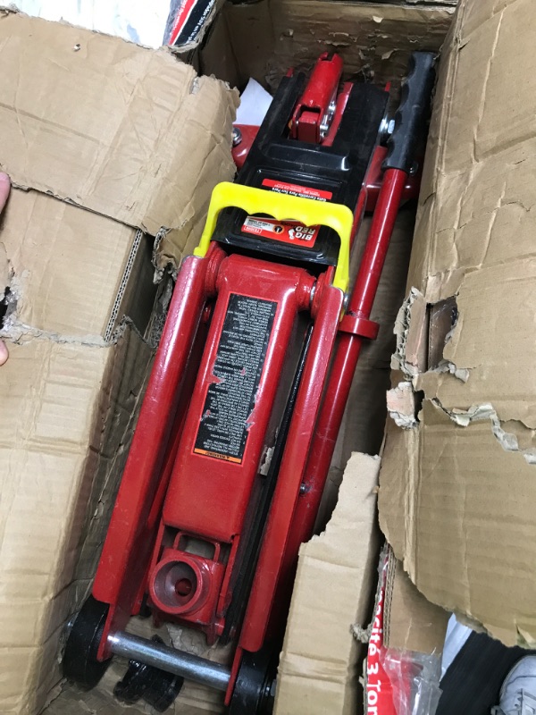 Photo 2 of Bundle of BIG RED T83006 Torin Hydraulic Trolley Service/Floor Jack with Extra Saddle, 3 Ton (6,000 lb) Capacity + BIG RED T43202 Torin Steel Jack Stands, 3 Ton (6,000 lb) Capacity, 2 Stands Red + Jack Stands