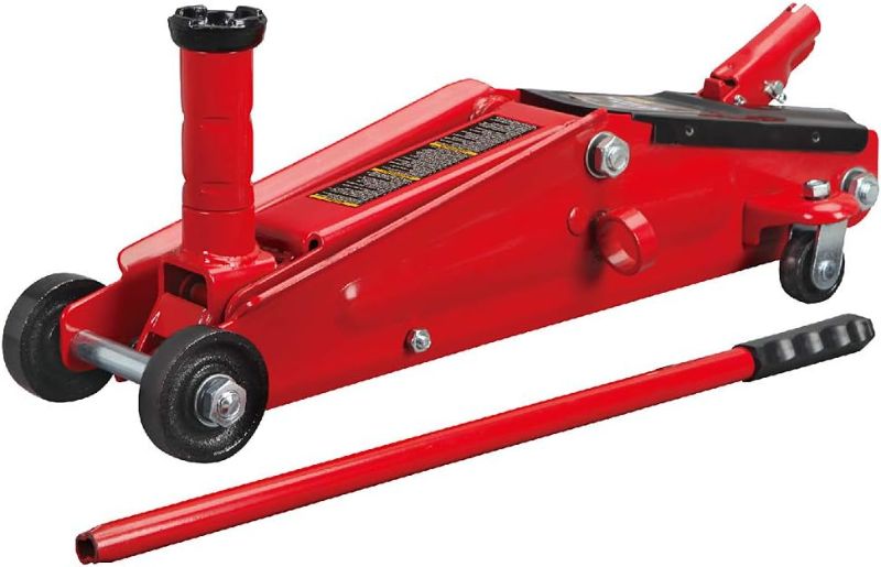 Photo 1 of Bundle of BIG RED T83006 Torin Hydraulic Trolley Service/Floor Jack with Extra Saddle, 3 Ton (6,000 lb) Capacity + BIG RED T43202 Torin Steel Jack Stands, 3 Ton (6,000 lb) Capacity, 2 Stands Red + Jack Stands