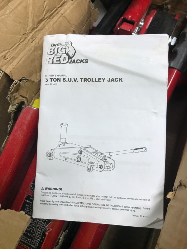 Photo 3 of Bundle of BIG RED T83006 Torin Hydraulic Trolley Service/Floor Jack with Extra Saddle, 3 Ton (6,000 lb) Capacity + BIG RED T43202 Torin Steel Jack Stands, 3 Ton (6,000 lb) Capacity, 2 Stands Red + Jack Stands