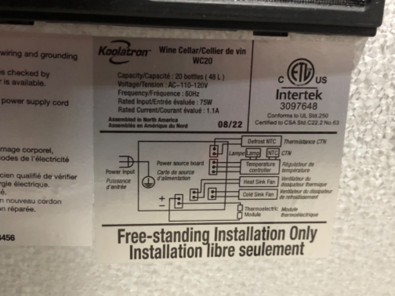 Photo 7 of ***NONREFUNDABLE - NOT FUNCTIONAL - FOR PARTS ONLY - SEE COMMENTS***
Koolatron Urban Series 20 Bottle Wine Cooler, Black Thermoelectric Wine Fridge, Freestanding Wine Refrigerator for Home