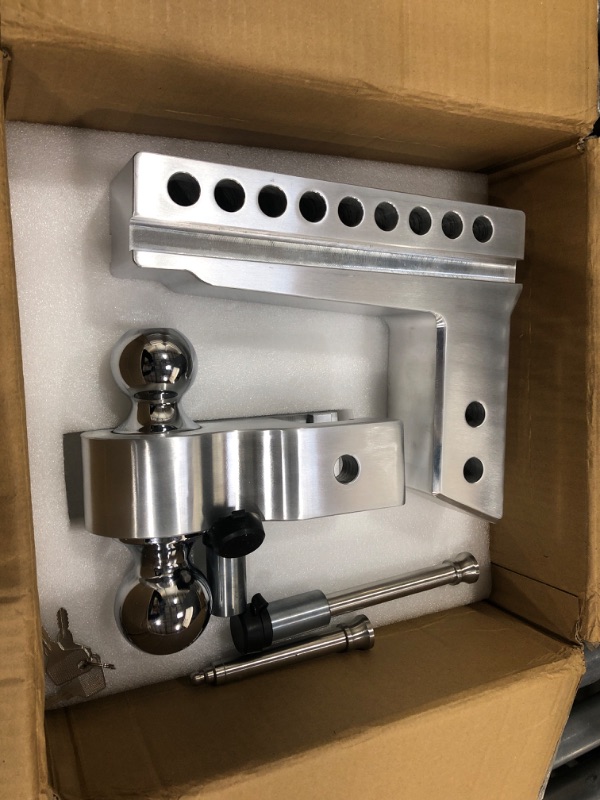 Photo 2 of YIZBAP Aluminum Adjustable Trailer Hitch, Fits 2.5" Receiver, 8" Drop/Rise Drop Hitch, 18500 LBS GTW, Tow Hitch, 2" and 2-5/16" Dual Towing Ball with Double Locks