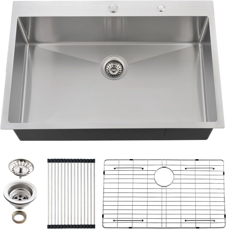 Photo 1 of 33 Kitchen Sink Drop In - Donsdey 33 Inch Kitchen Sink Ledge Workstation 16 Gauge Stainless Steel Drop In Topmount Single Bowl Rectangular Kitchen Sink Basin 33"x22"x10" Drop In Workstation