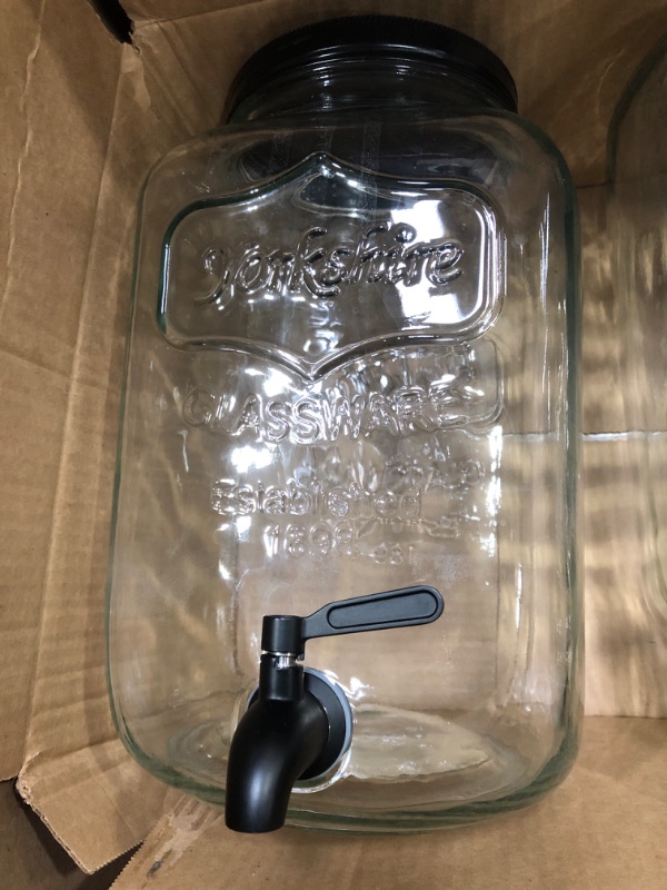 Photo 1 of 2 Gallon Ice Cold Clear Glass, Yorkshire Beverage Drink Dispenser Mason Jar With Lid & Spigot - Great For Outdoor, Party, & Daily Use. two of them
