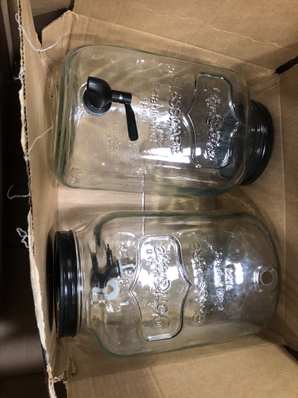 Photo 2 of 2 Gallon Ice Cold Clear Glass, Yorkshire Beverage Drink Dispenser Mason Jar With Lid & Spigot - Great For Outdoor, Party, & Daily Use. two of them
