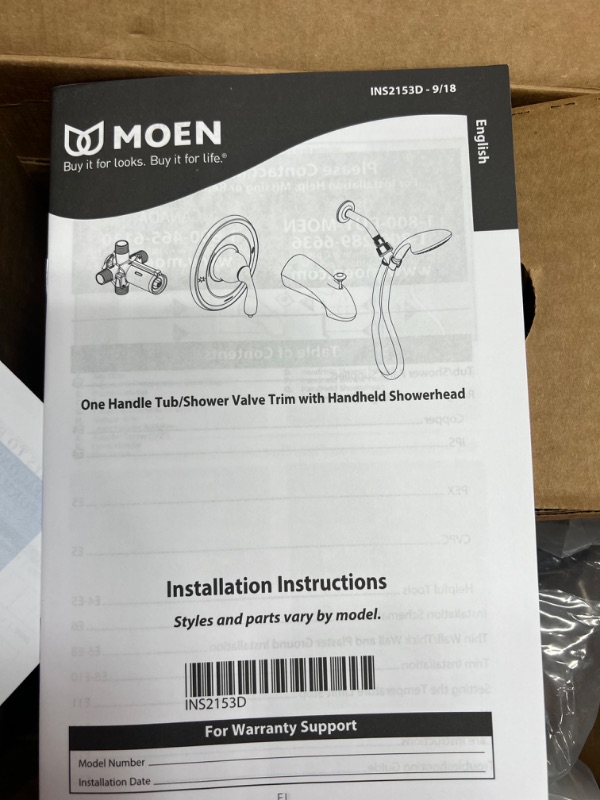 Photo 6 of ***parts only***Moen Meena Matte Black Single Handle Modern Tub and Shower Faucet with Handshower, Valve Included, 82618BL