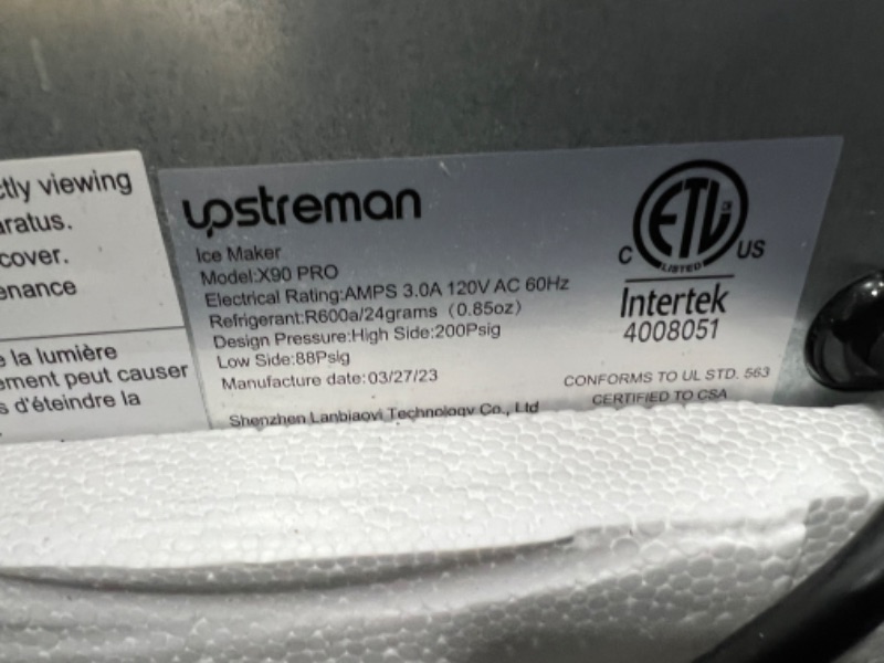 Photo 4 of **PARTS ONLY NEEDS SCOOP AND TRAY** Upstreman X90 pro Nugget Ice Maker Countertop, Self-Cleaning Pebble Ice Maker Machine, Max 33Lbs/Day, 6 ICES Cubes Ready in 15mins, 2 Ways Water Refill, Fit Under Wall Cabinet for Office, Home, Bar