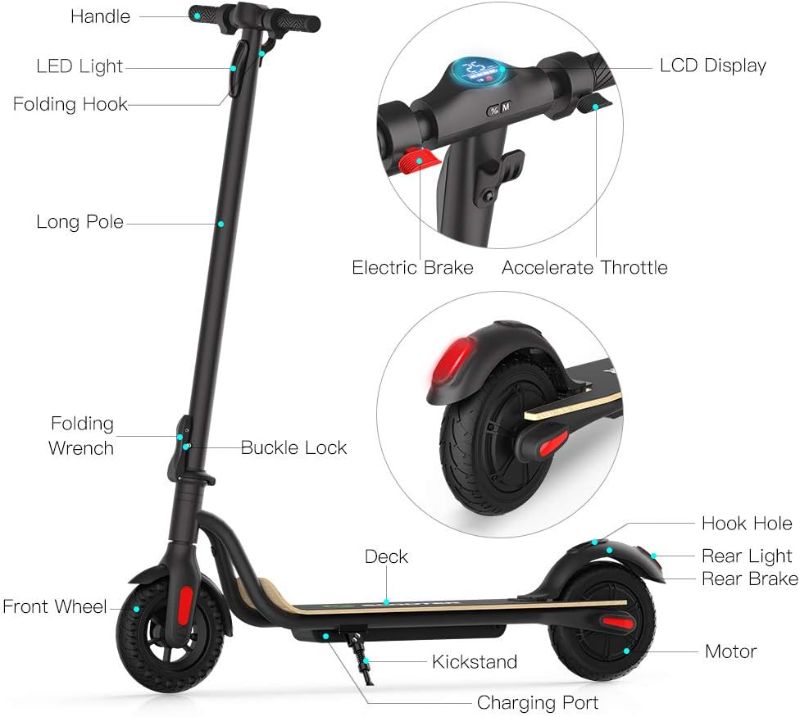 Photo 4 of (READ FULL POST) MEGAWHEELS Electric Scooter, 3 Gears, Max Speed 15.5MPH, 12-17 Miles Rang 7.5Ah/5.0 Ah Powerful Battery with 8'' Tires Foldable Electric Scooter for Adults, Teens, Kids, Load 220-265 lbs A-Black-a-7.5Ah