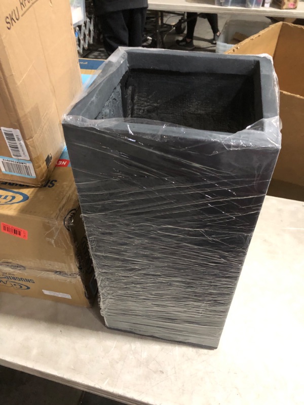 Photo 3 of ***USED - SCUFFED AND SCRAPED***
Kante RF0002B-C60121 Lightweight Concrete Modern Rectangle Outdoor Planter, Charcoal 24" Tall