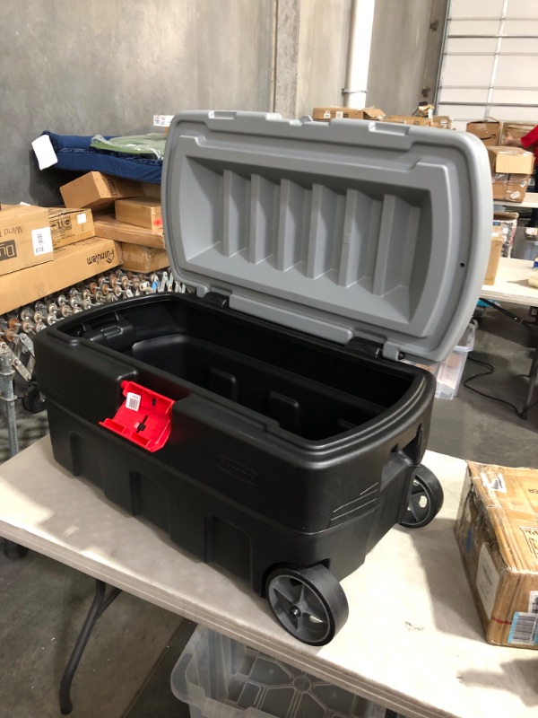 Photo 5 of ***USED - NO HANDLES***
Rubbermaid ActionPacker 35 Gal Wheeled Lockable Storage Bin with Lid, 35.25 in. L x 20.0 in. W x 17.25 in. H