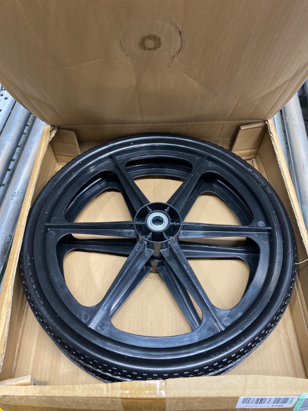 Photo 2 of 2 Pc 20" Flat Free Tires PU Non-inflated Tire Wheels, 20x2 Inch Tire with 3/4 Ball Bearing, 2.44" Centered Hub for Wheelbarrow, Carts, Garden Trailers 20 inches