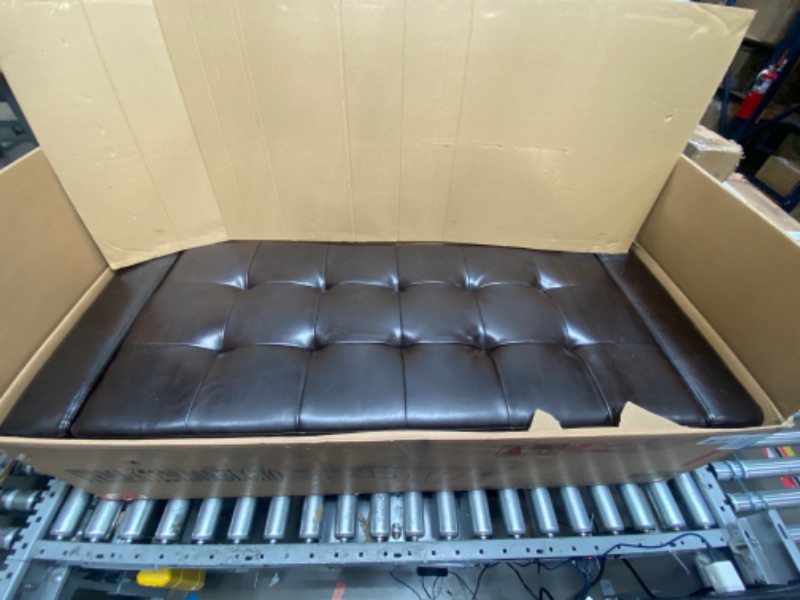 Photo 2 of  **Picture for reference**
Wide Rectangle Lift Top Storage Ottoman Bench in Upholstered Tanners Brown Faux Leather, Footrest Stool, 