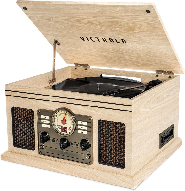 Photo 1 of ***NONREFUNDABLE - NOT FUNCTIONAL - FOR PARTS ONLY - SEE COMMENTS***
Victrola Nostalgic 6-in-1 Bluetooth Record Player & Multimedia Center with Built-in Speakers - 3-Speed Turntable, CD & Cassette Player, FM Radio | Wireless Music Streaming | Natural Natu