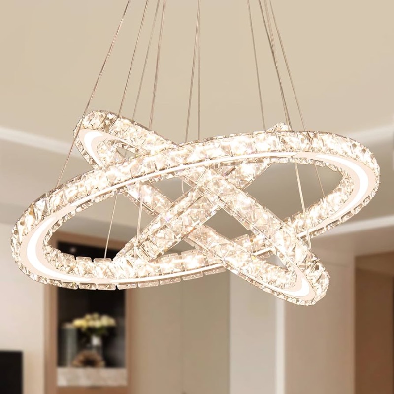 Photo 1 of Dimmable LED Chandeliers Modern Crystal Chandeliers Ceiling Light Three Rings Pendant Light with Acrylic for Bedroom Dinning Room Hallway