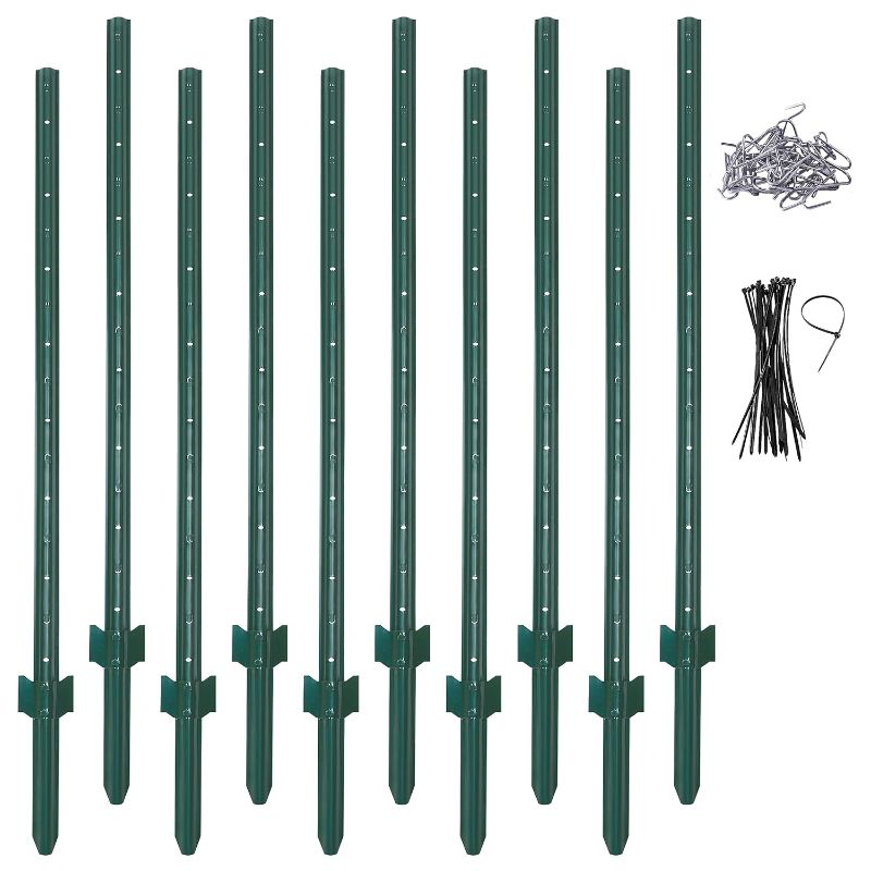 Photo 1 of (4 Sizes: 4-5-6-7 Feet) LADECH 6 Feet Sturdy Duty Metal Fence Post with 40 Zip Ties & 25 Post Clips– Garden U Posts for Fencing (6 Feet - Light - Set 10)
