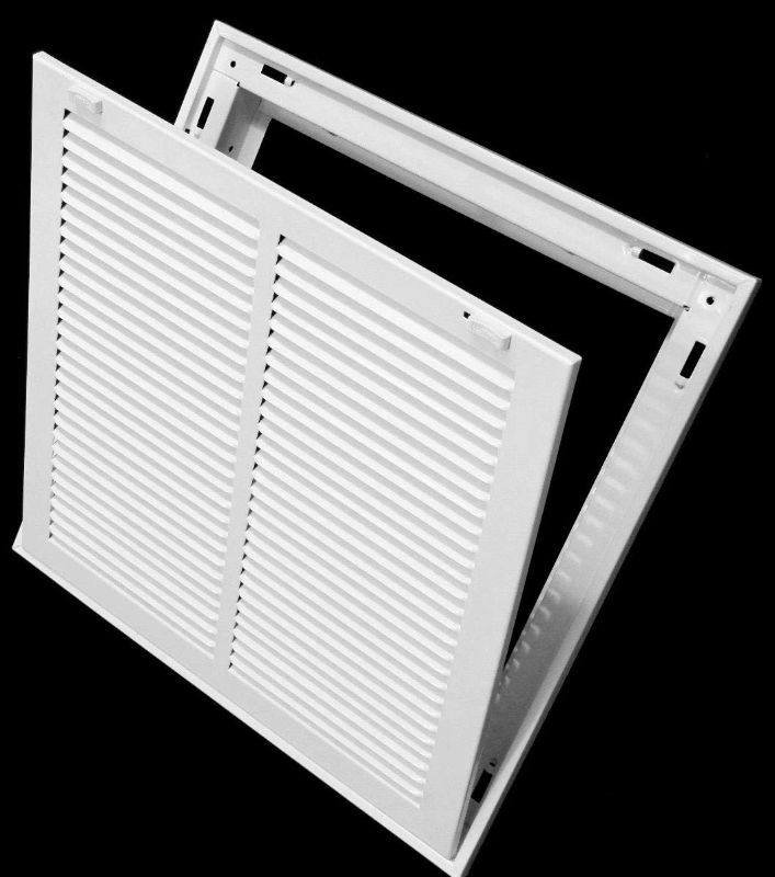 Photo 1 of 14" X 14" Steel Return Air Filter Grille for 1" Filter - Easy Plastic Tabs for Removable Face/Door - HVAC DUCT COVER - Flat Stamped Face -White [Outer Dimensions: 15.75w X 15.75h]
