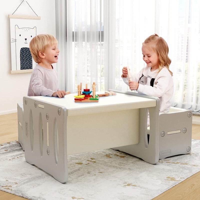 Photo 1 of Benarita Kids Table and 2 Chairs Set, Plastic Activity Table for Toddler Reading, Arts, Crafts, Homework, Montessori Furniture with Storage Space for Playroom, Gift for Boys & Girls
