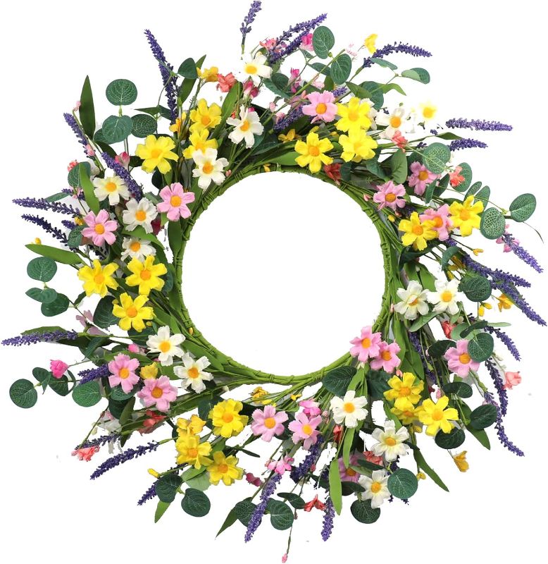 Photo 1 of Artificial Flower Wreath,20” Daisy and Lavender Floral Wreath Spring and Summer Wreath for Front Door Window Home Decor and Festival Celebration
