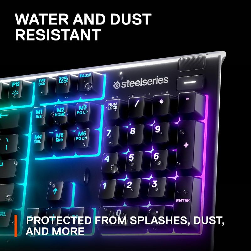 Photo 1 of SteelSeries Apex 3 RGB Gaming Keyboard – 10-Zone RGB Illumination – IP32 Water Resistant – Premium Magnetic Wrist Rest (Whisper Quiet Gaming Switch)
