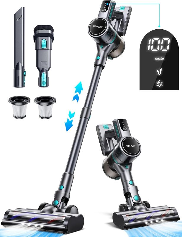 Photo 1 of Voweek Cordless Vacuum Cleaner,300W 28Kpa Powerful Stick Vacuum,with 45 Mins Runtime Detachable Battery, Lightweight Vacuum Cleaner for Carpet and Hard Floor Pet Hair
