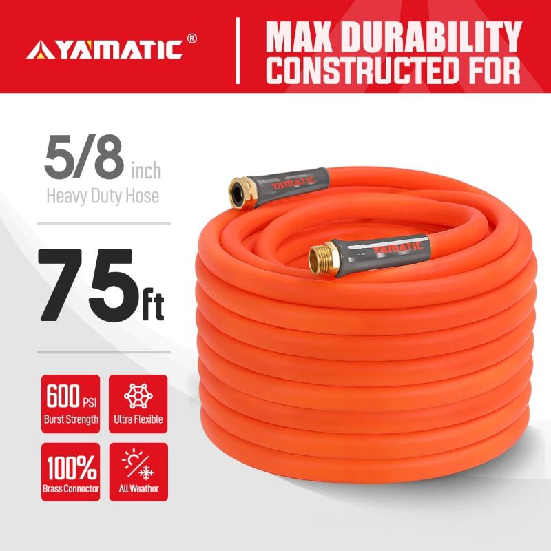 Photo 1 of YAMATIC Heavy Duty Garden Hose 5/8 in x 75 ft, Super Flexible Water Hose, All-weather, Lightweight, Burst 600 PSI