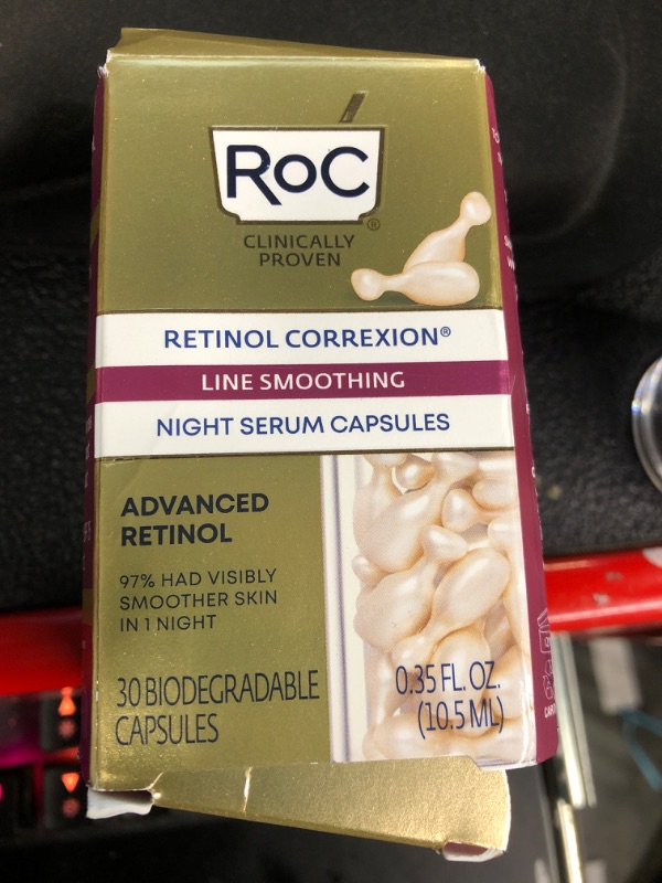 Photo 3 of RoC Retinol Correxion Anti-Aging Wrinkle Night Serum, Daily Line Smoothing Skin Care Treatment for Fine Lines, Dark Spots, Post-Acne Scars, 30 Individual Capsules, Unscented, 0.35 Fl Oz 30 count