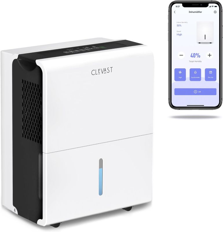 Photo 1 of CLEVAST 1,500 Sq. Ft Smart Wi-Fi Dehumidifier with App Energy Star Certified (2508303), 22 Pint with Reusable Air Filter for Bedrooms, Bathrooms, Compatible with Alexa, Intelligent Humidity Control
