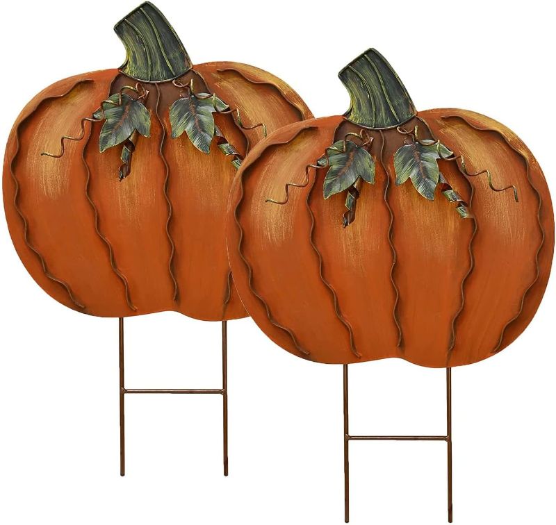 Photo 1 of 2 pc metal pumpkin stake outdoor decoration