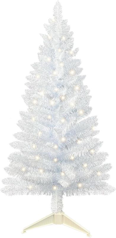 Photo 1 of 4ft Lighted Artificial White Christmas Tree, Not Pre-lit White Tinsel Pine Trees with Lights, Ideal for Ideal for Home, Office, and Xmas Party Décor - Includes Stand
