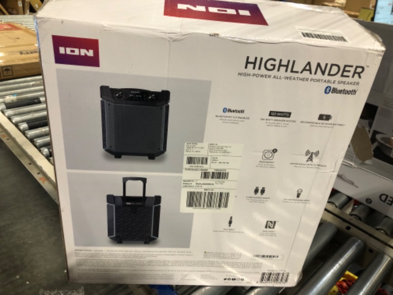 Photo 2 of ION Highlander - 120W Bluetooth Outdoor Speaker with Battery, Karaoke Microphone, Water Resistant, Radio, Wheels, Handle & USB Charging
