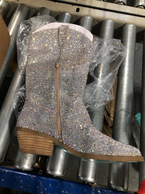 Photo 4 of Lumeheel Rhinestone Cowboy Boots for Women - Sparkly Cowgirl Boots Wide Calf Glitter Bling Women's Western Boots Bedazzled Mid Calf Knee High Boots Bejeweled Shiny Boots Diamond Chunky Heel
